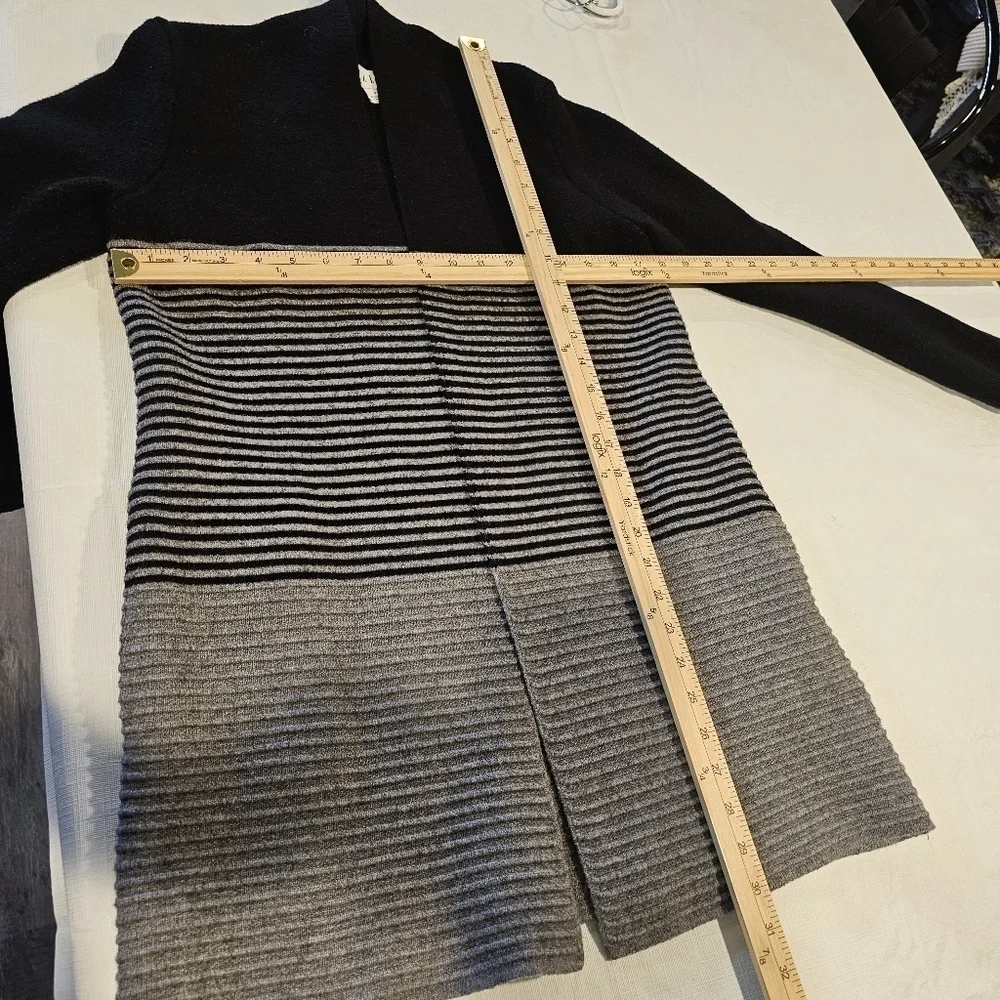 ELLE Black & Gray Open Front Long Color block Cardigan Sweater sz S - Picture 5 of 12